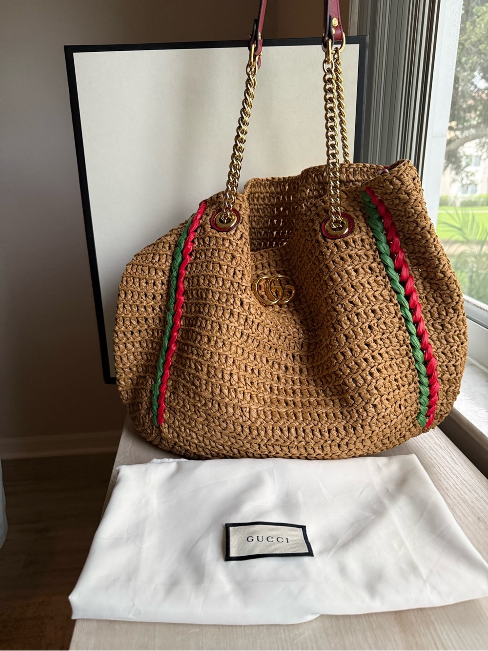 Gucci Brown Tote with Red & Green Trim
